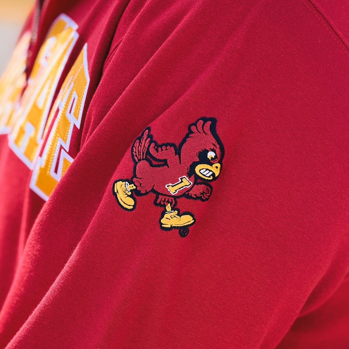 Blue 84 Walking Cy Cardinal Quarter Zip sleeve detail